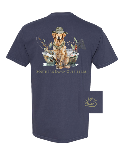 Dog in Boat Southern Down Outfitters Mens Short Sleeve Tee