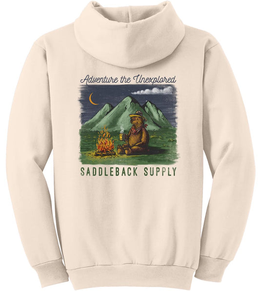 Saddleback Supply Camping Bear Logo Hooded Sweatshirt-M-Natural/c